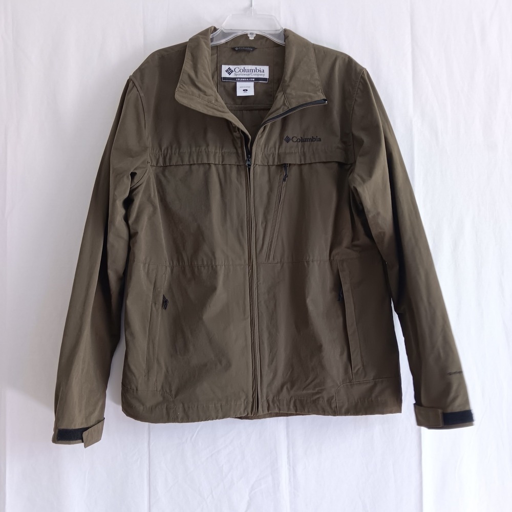 Columbia Jacket Mens Large Olive Green Excellent Full Zip Lightweight Outdoor